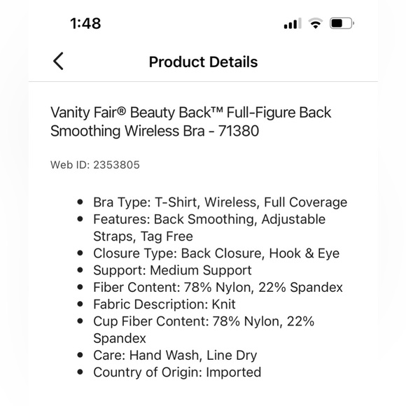 Vanity Fair Beauty Back, Full Figure back smoothing wireless bra, 42DDD, White - Picture 11 of 12